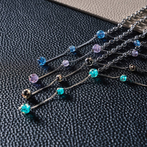 Indigo | Argent | Suspension double cascade de verre Firefly